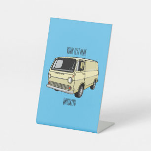 Classic van cartoon illustration pedestal sign