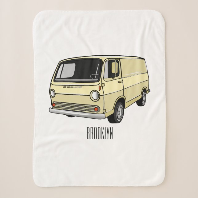 Classic van cartoon illustration sherpa blanket (Front)