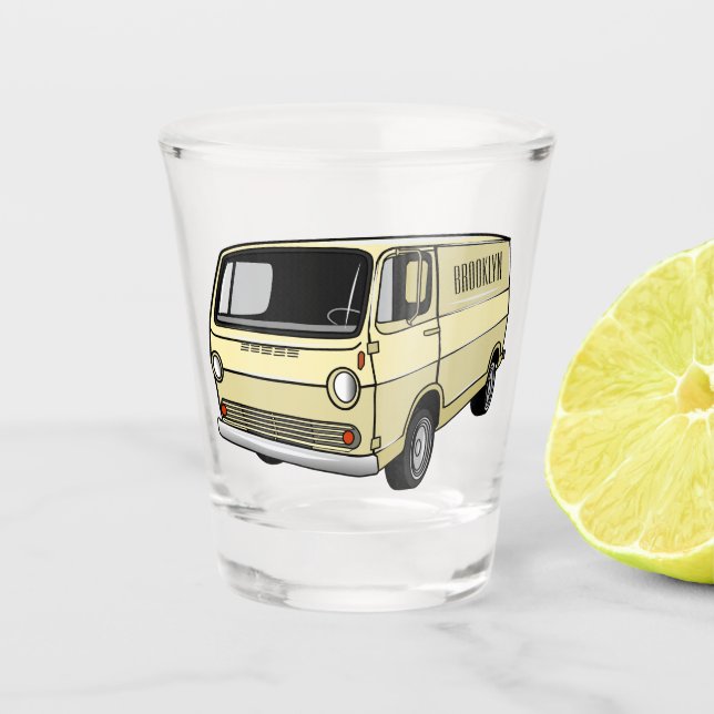 Classic van cartoon illustration shot glass (Front)