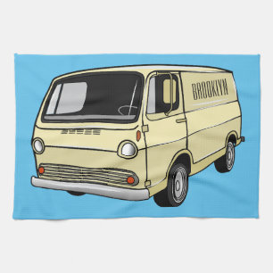 Classic van cartoon illustration tea towel