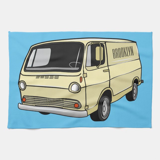 Classic van cartoon illustration tea towel (Horizontal)
