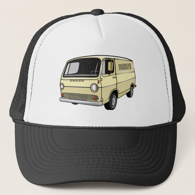Classic van cartoon illustration trucker hat (Front)
