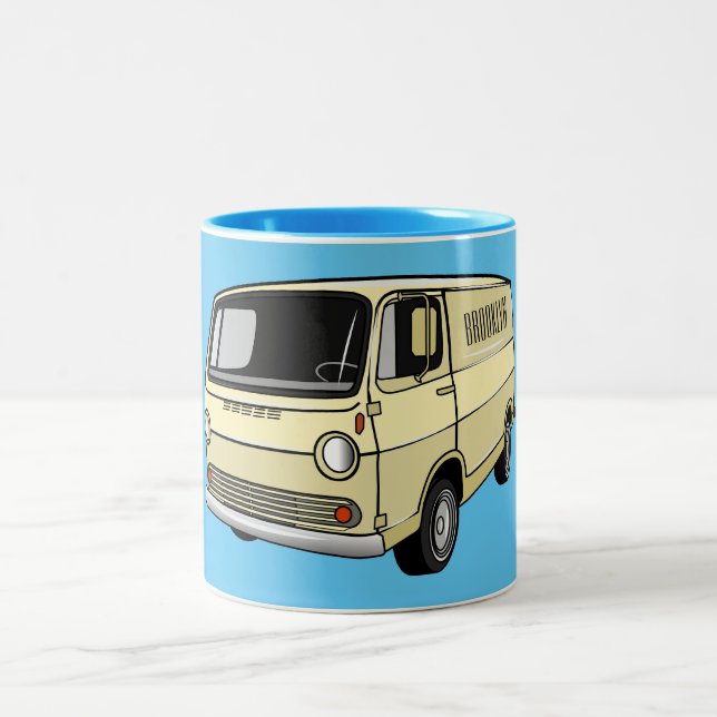 Classic van cartoon illustration Two-Tone coffee mug (Center)
