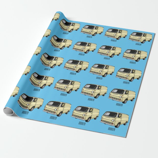 Classic van cartoon illustration wrapping paper (Unrolled)