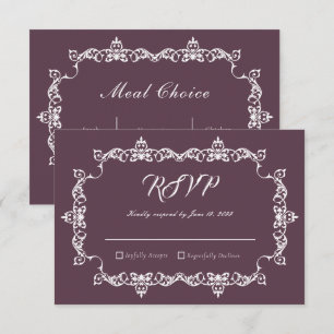 Classic Velvet Purple Ornately Framed Wedding RSVP Card