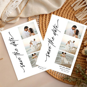 Classic Vertical Script Photo Strip Wedding Save The Date