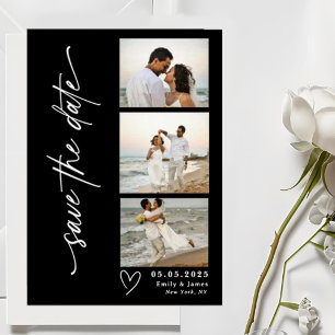 Classic Vertical Script Photo Strip Wedding  Save The Date