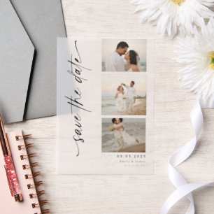 Classic Vertical Script Photo Strip Wedding  Vellum Invitations