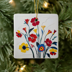 Classic Vibrant Floral Watercolor Ceramic Ornament