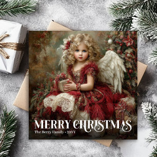 Classic Victorian Angel Burgundy Red Christmas  Holiday Card