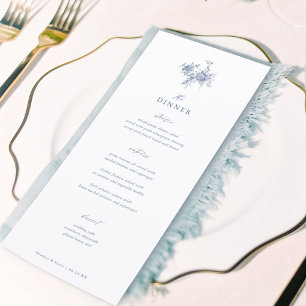 Classic Victorian Blue Floral Wedding Dinner Menu