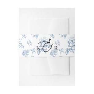 Classic Victorian Blue Floral Wedding Monogram Invitation Belly Band