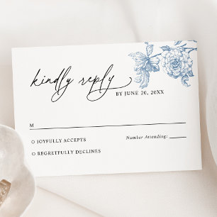 Classic Victorian Blue Floral Wedding RSVP Card