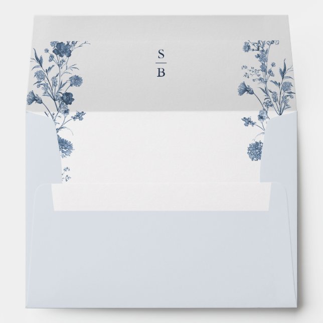 Classic Victorian Blue French Garden Chic Wedding Envelope (Back (Bottom))