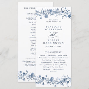 Classic Victorian Blue French Garden Chic Wedding Programme