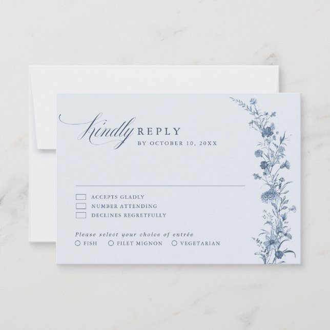 Classic Victorian Blue French Garden Chic Wedding  RSVP Card (Front)