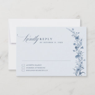 Classic Victorian Blue French Garden Chic Wedding RSVP Card