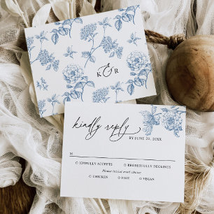 Classic Victorian Blue Meal Options Wedding RSVP Card