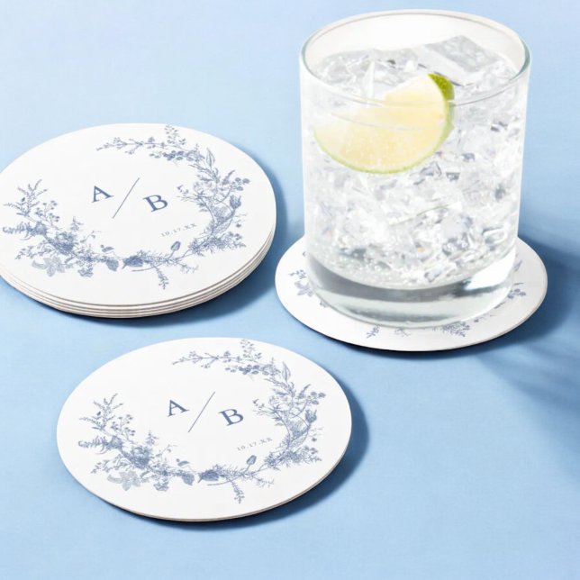 Classic Victorian French Wedding Monogram Round Paper Coaster (Creator Uploaded)