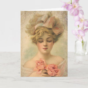 Classic Victorian Lady With Roses Greeting Card