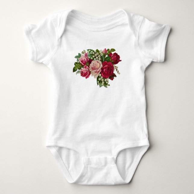 Classic Victorian Roses Lily of the Valley Romance Baby Bodysuit (Front)