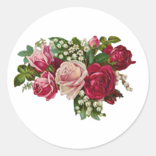 Classic Victorian Roses Lily of the Valley Romance Round Sticker