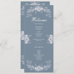 Classic Victorian Wedding Program with Blue Floral Programme