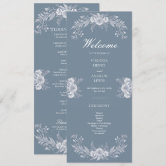 Classic Victorian Wedding Program with Blue Floral Programme