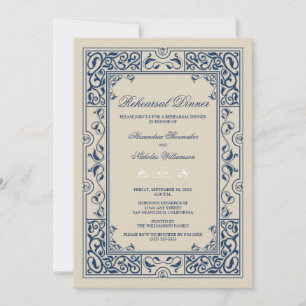 Classic Vignette Rehearsal Dinner Invite (blue)
