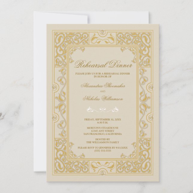 Classic Vignette Rehearsal Dinner Invite (gold) (Front)