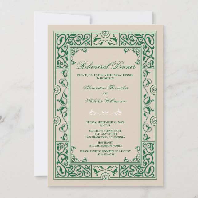 Classic Vignette Rehearsal Dinner Invite (green) (Front)