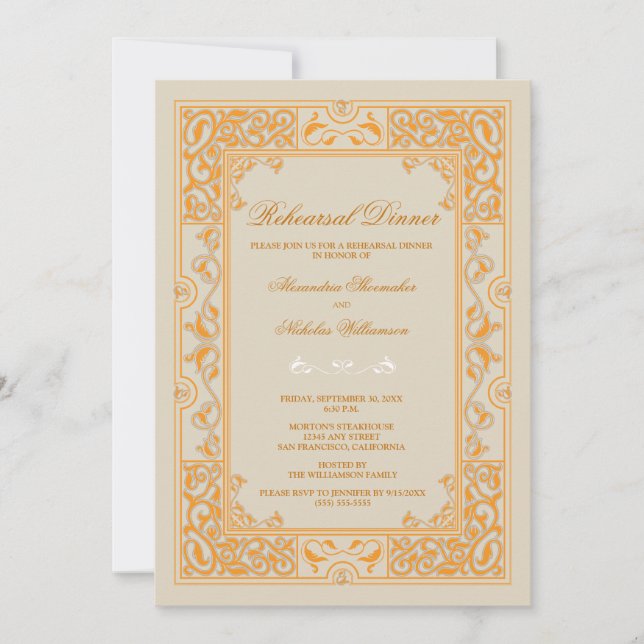 Classic Vignette Rehearsal Dinner Invite (orange) (Front)
