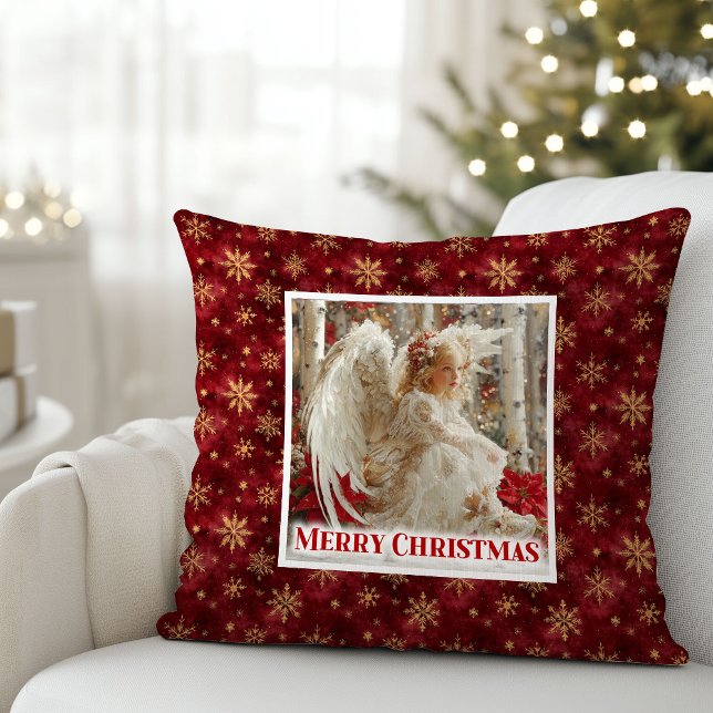 Classic Vintage Angel Red Gold Holiday Christmas  Cushion (Classic Vintage Angel Red Gold Holiday Christmas Pillow

)
