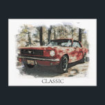 *~* Classic Vintage Antique Painting Muscle Horse Postcard<br><div class="desc">(search AP11 for vehicle theme products) POST CARD POSTCARD - CLASSIC CARS RETRO - Grunge style Digital Enhanced Paintings - PERSONALIZE TEXT IF DESIRED. - Car. The Mustang has a backdrop of forest. The background Frame is WHITE. The word CLASSIC can be edited to your liking or Deleted. Energetically Enhanced...</div>