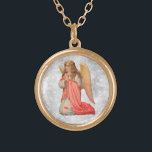 *~* Classic Vintage AP40 Angel Kneeling Praying  Gold Plated Necklace<br><div class="desc">(search id AP40 for similar designs) Transfer to other products if you like. Vintage ROUND Gold design with sweet classic art of a young female Strawberry blonde ANGEL KNEELING PRAYING . * Energetically Enhanced Romantic Vintage Retro Antique ANGEL faux Glitter diamond pave Background. Blonde wearing an ORANGE PEACH dress. ANGEL...</div>