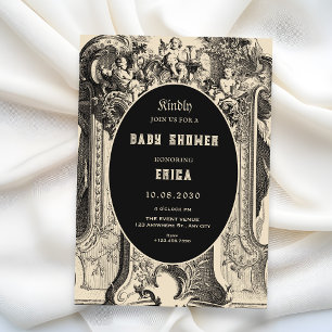 Classic vintage artistic angel baby shower invitation