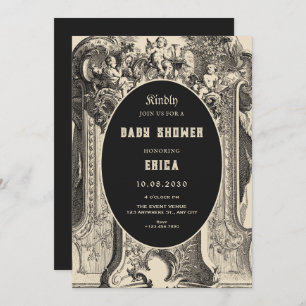 Classic vintage artistic angel baby shower invitation