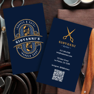 Classic Vintage Barber Shop QR Code Business Card