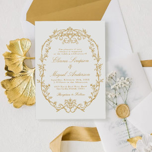Classic Vintage Baroque Victorian Blue wedding Inv Invitation