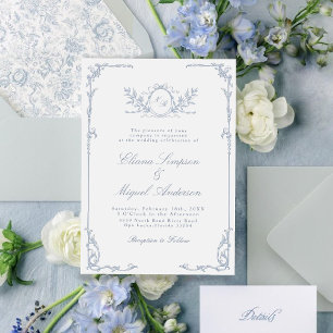 Classic Vintage Baroque Victorian Blue wedding Invitation