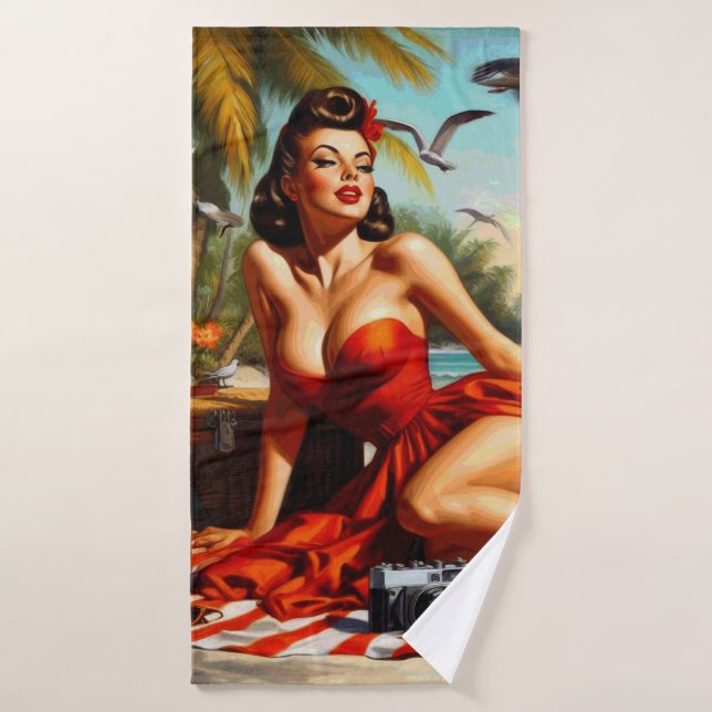 Classic Vintage Beauty Pinup Bath Towel (Bath Towel)