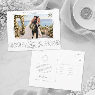 Classic Vintage Black Wedding Photo Thank You Postcard