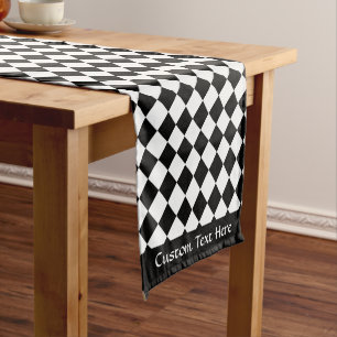 Classic Vintage Black White Checkered Personalized Short Table Runner