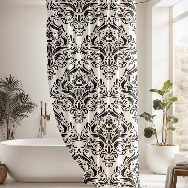 Classic Vintage Black & White Damask Pattern Shower Curtain (Creator Uploaded)