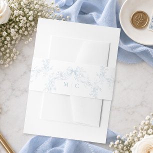 Classic Vintage Blue Floral Wreath Wedding Invitation Belly Band