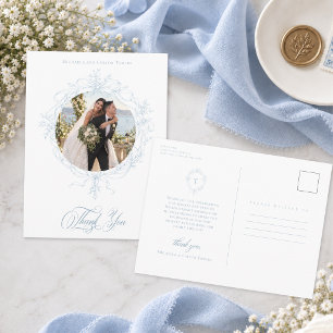 Classic Vintage Blue Floral Wreath Wedding Photo Postcard