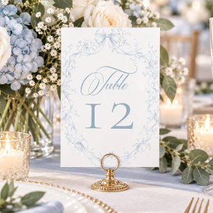 Classic Vintage Blue Floral Wreath Wedding Table Number