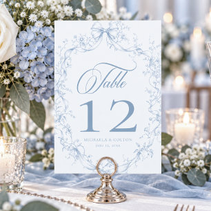 Classic Vintage Blue Floral Wreath Wedding Table Number