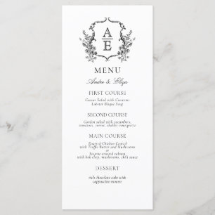 Classic Vintage Botanical Floral Monogram Crest Menu