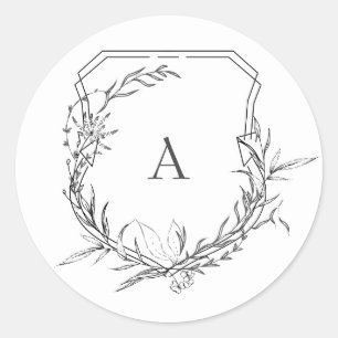 classic vintage botanical floral monogram crest round sticker